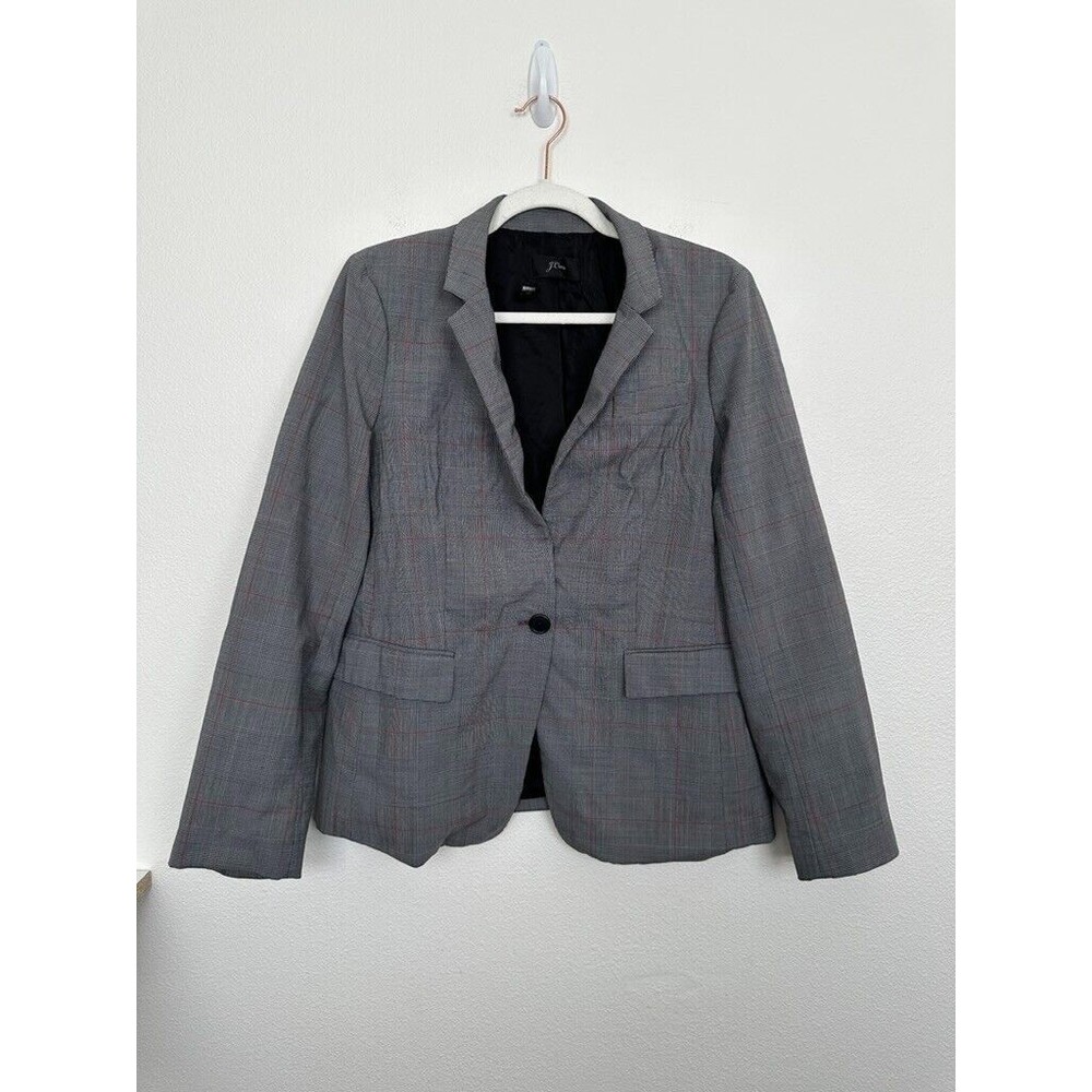 J. Crew Regent Blazer Glen Plaid Gray One Button Pockets Wool Workwear Size 10